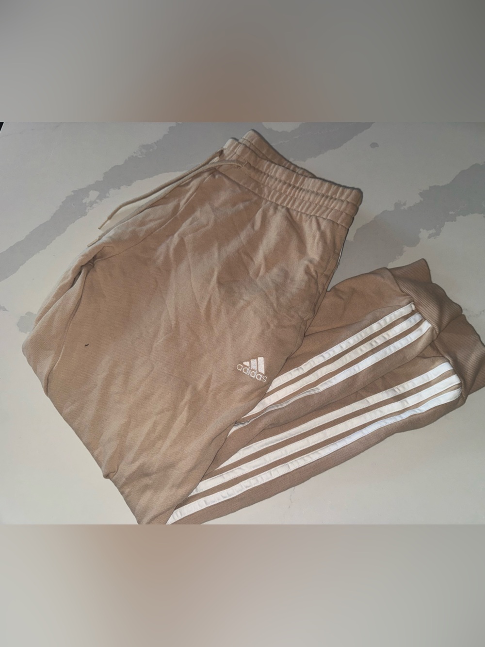 Adidas women’s Beige Track Joggers with White Three Stripes